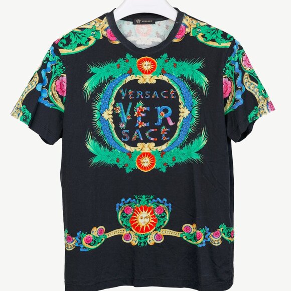 Versace Resort 2018 Black Beverly Palm Graphic Cotton T-Shirt - Picture 2 of 12